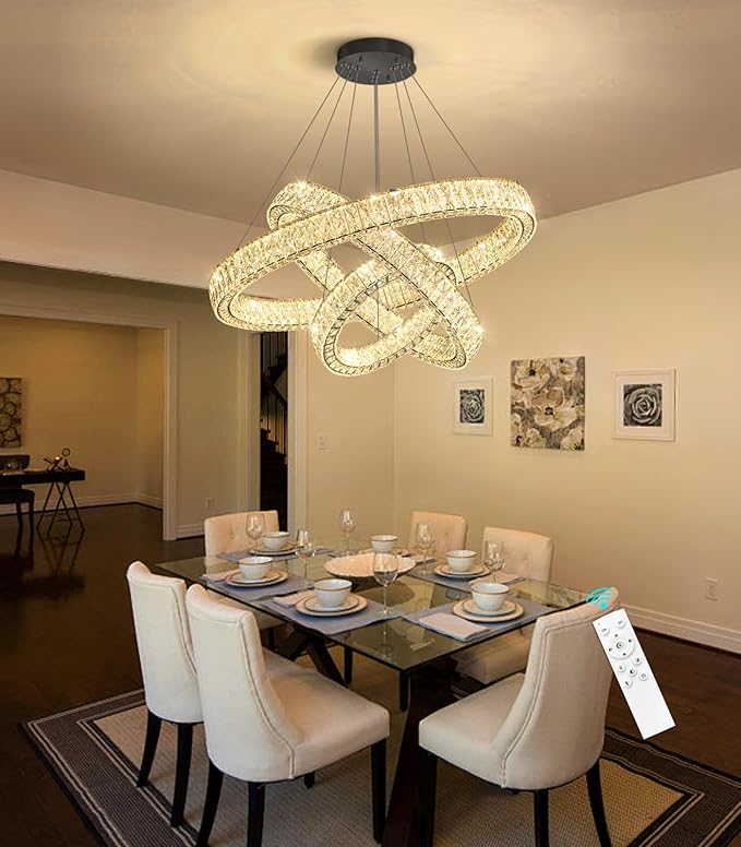 HAIXIANG Crystal LED Chandelier for Dining Room 40 Watt LEDs Light Fixtures Adjust Hanging Pendant Lights for Living Room Bedroom Chandeliers Ceiling Lighting Dimmable Black