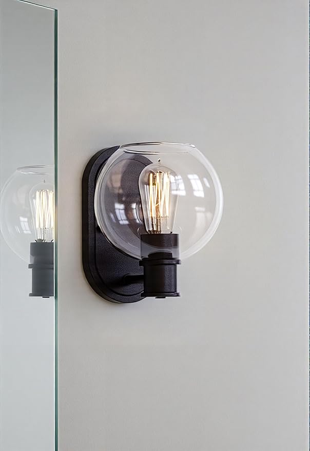 Tawson Dan Modern Farmhouse 1-Light Wall Sconces Light with Clear Glass Globe Shade in Dark Bronze Finish for Hallway, Entryway, Bathroom, Garage, Kitchen, Living Room