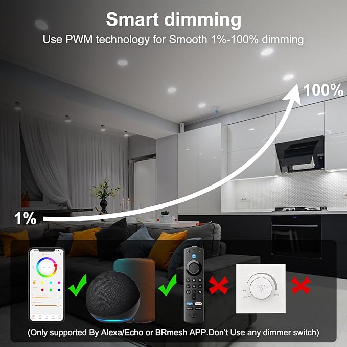 Smart Recessed Lighting 4 Inch RGBCW Color Changing 12W Black Recessed Ceiling Light with Junction Box,1080LM Canless LED Downlight Compatible with Alexa,Dimmable by Bluetooth Control -12Pack