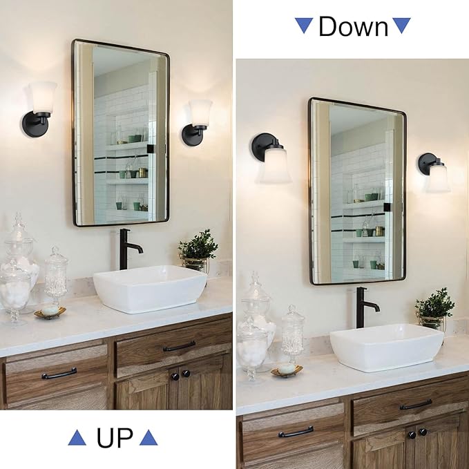 XiNBEi Lighting Wall Sconce, 1 Light Black Glass Vanity Wall Light for Bathroom & Hallway XB-W1235-1-MB