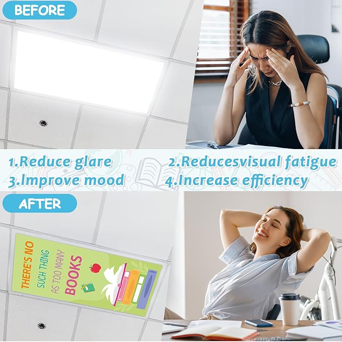 6 Pcs Colored Reading Fluorescent Light Covers for Classroom Back to School Ceiling Lights 4 x 2 Feet Magnetic Light Cover Filter Easy Install for Office Hospitals Home Supplies(Colorful Reading)