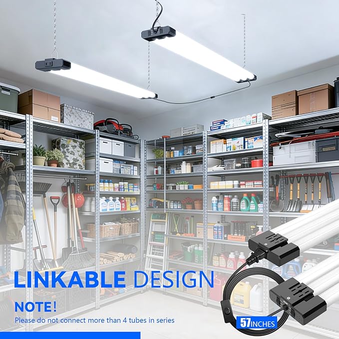 JESLED LED Shop Lights 4FT, 3CCT Selectable 4000K/5000K/6500K, Adjustable 30W/40W/50W, 7500LM Super Bright (300W Equivalent), Linkable Utility Light for Garage, Ceiling or Hanging Mount, ETL, 4 Pack