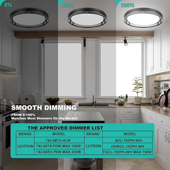 13 Inch LED Flush Mount Ceiling Light Fixture, 26W, Super Bright 1700 Lumens, 3 Color 3000K/4000K/5000K, Dimmable Ceiling Lamp for Bedroom Hallway Bathroom Kitchen Laundry (Black)