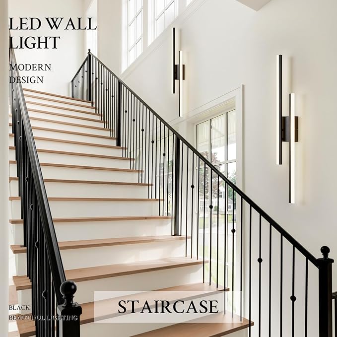LED Wall Sconce Set of 2 Black Remote Modern LED Vanity Lights Set of 2 Indoor Wall Light Fixtures for Living Room, Dimmable Wall Sconce for Bedside Bedroom Bathroom, 31.5inch 2 Pack