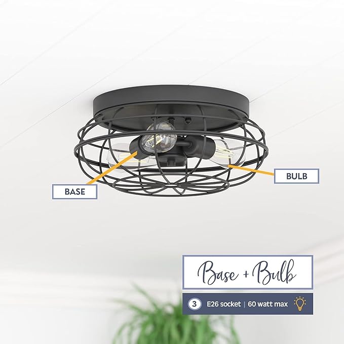 Prominence Home Lincoln Woods 15" Matte Black Industrial Flush Mount Light with Cage - 51552-01