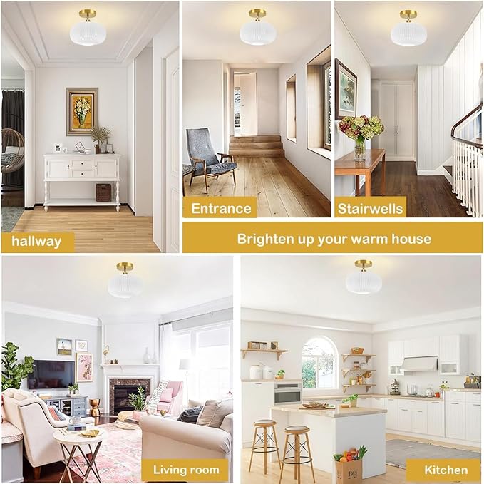 Semi Flush Mount Ceiling Light Fixture,Milk White Glass Ceiling Light,Kitchen Ceiling Light Fixture,Upgrade Sloped Ceiling Lights,Vintage Ceiling Lamp,Mid-Century Ceiling Light for Entryway Bedroom