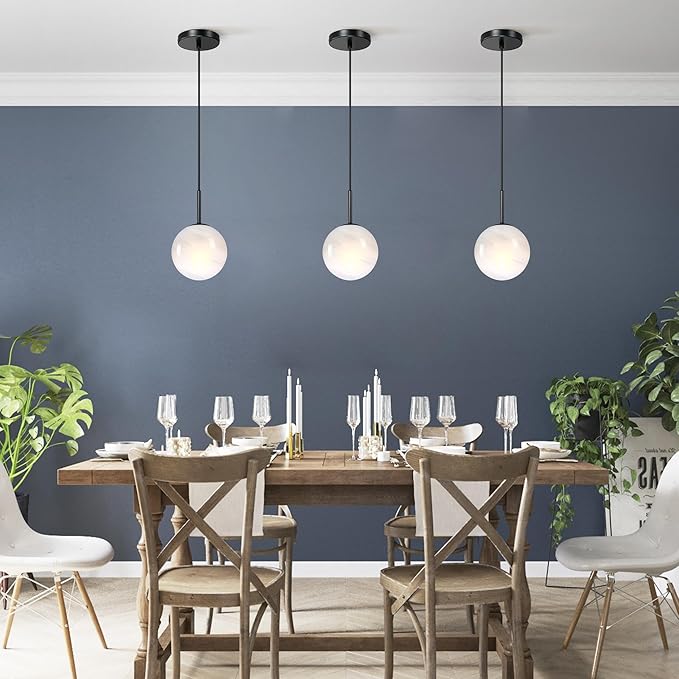 3-Pack Milky Globe Pendant Light Handcrafted Marble Glass Shade Chandelier Mid Century Single Pendant Light Kitchen Island Dining Room Lighting Fixtures Ceiling Hanging