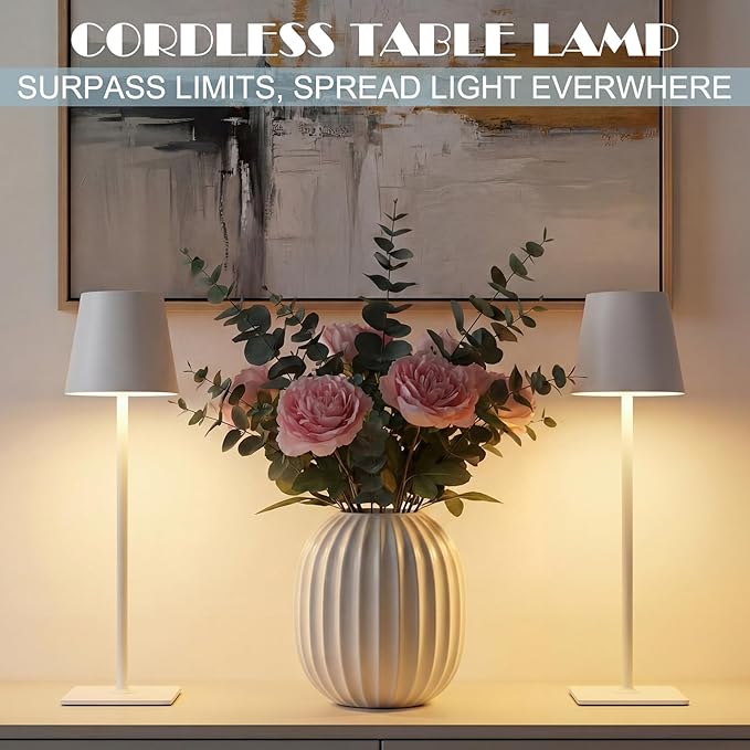 4 Pack Wedding Cordless Table Lamp for Outdoor Party Table Night Light LED Rechargeable Reading Lights 3 Color Portable Touch Control Party Decor with Bows for Wedding Patio