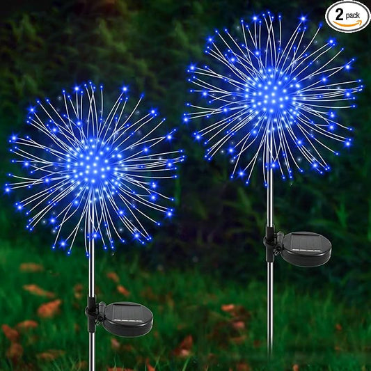 Solar Garden Lights Outdoor, 2 Pack 120 LED Twinkling Firework Lights Decorative with 2 Modes, Outdoor Waterproof Solar Starburst Light for Outside Yard Pathway Garden Decor, Blue