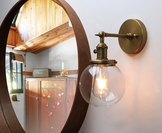 Phansthy Bathroom Light Fixture Single Industrial Wall Sconce with 5.9 Inches Globe Lampshade (Antique)