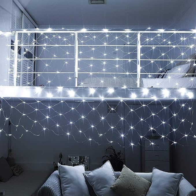 woohaha Outdoor Christmas Net Lights, 9.8FTx6.6FT 192 LED Plug-in Mesh Lights with 8 Lighting Modes, Connectable Light for Bush Christmas Garden Tree Holiday Wedding Party Decor, Cool White