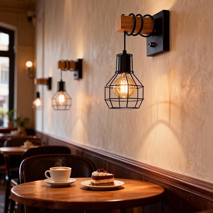 Black Wall Sconces with Dimmer ON/Off Switch, Cage Wall Mount Light Fixture Industrial Farmhouse Lighting for Living Room Kitchen, C71Y215