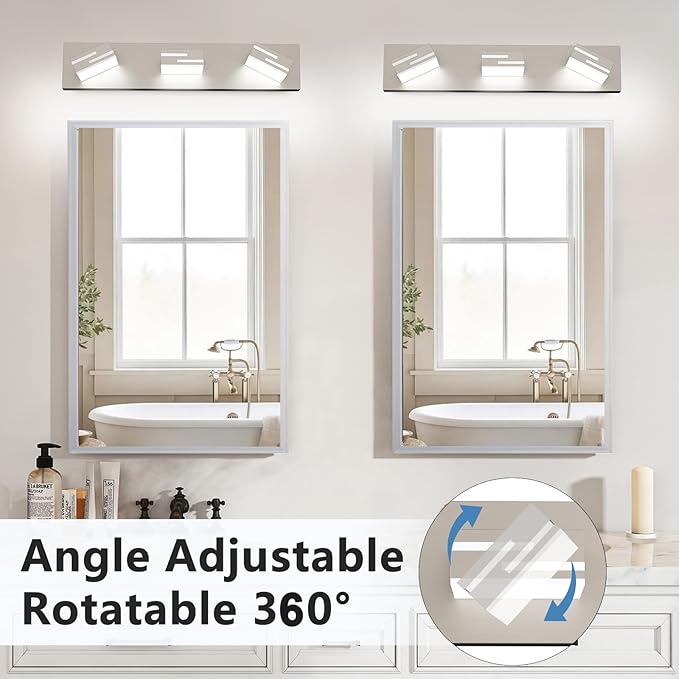 LED Modern Bathroom Vanity Light Fixtures, 3-Light 22-inch Dimmable Brushed Nickel Vanity Lights for Bathroom Lighting Fixtures Over Mirror, with 360° Rotatable Acrylic Heads (Cool White 6000K)