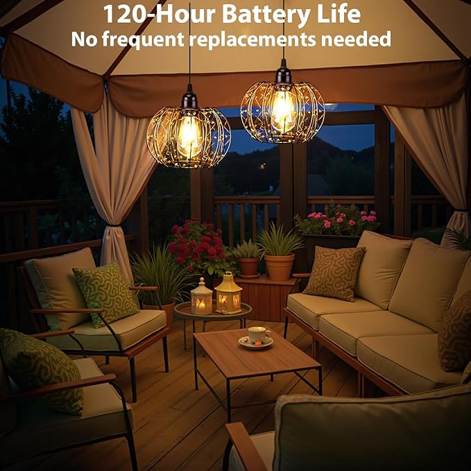 3 Pack Battery Operated Hanging Outdoor Chandelier, Battery Operated Gazebo Pendant Light Outdoor, No Wiring, Powered by 4 AA Batteries, for Gazebo, Porch, Pergola, Decor Lighting