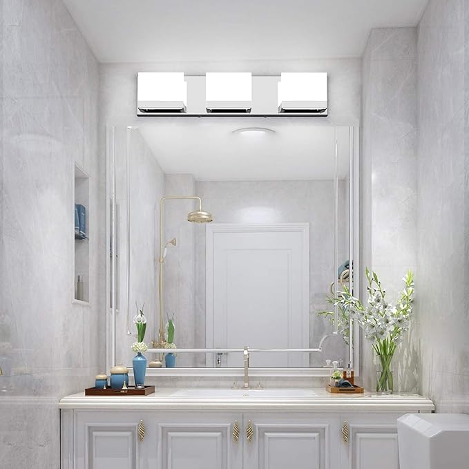 Tipace Modern 3 Lights LED Vanity Light for Bathroom Up and Down Chrome Bathroom Wall Light Fixtures Over Mirror(White Light 6000K)