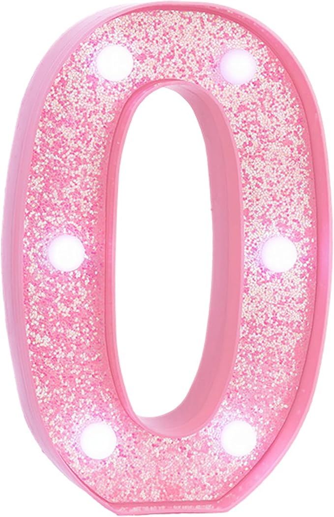 Pink Light Up Marquee Numbers, Glitter LED Number Lights Signs Battery Operated for Girls Pink Birthday Party Table Decorations, 2026 Graduation Decor, 8 Inch Number 0 with Cool White Lights