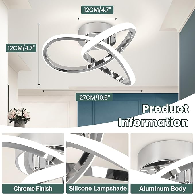 CANEOE Hallway Ceiling Light Modern Led Ceiling Light Fixtures,4500K Daylight White Close to Ceiling Lamps for Bedroom Bathroom Kitchen Balcony Laundry Room Stair Aisle Ceiling Lighting Curved Design