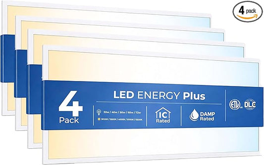 4 Pack 2x4 LED Flat Panel Light for Drop Ceiling, 9360lm Selectable 30W/40W/50W/60W/72W, Color Temperature 3000K/3500K/4000K/5000K/6500K, 0-10V Dimmable, 120-277V, ETL,DLC