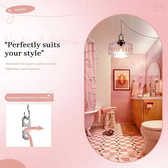 Modern Plug in Pendant Light Fixture Large Glass Hanging Lamp Pink Globe Shade Hanging Light Plug in Cord Mid Century Modern Pendant Lighting with 14.7 ft Cord for Kitchen Living Room