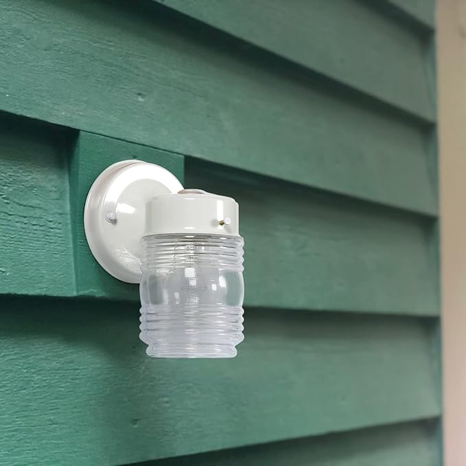 Design House Jelly Jar 1-Light Outdoor Wall Light with Clear Ribbed Glass, Wet Rated for Porch, Patio, and Entryway – Design House, 500181