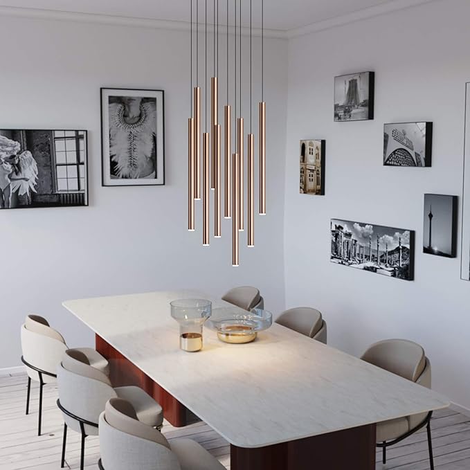 CANALIS 10 Mini Pendant Lighting Copper - LED Hanging Light Fixture for Kitchen Island, Bar, Foyer - Cluster Pendants - Dimmable, Adjustable Wire, Lamp Bulb Included