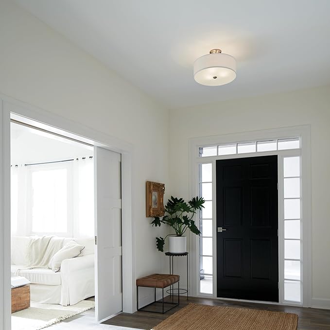 Kichler Shailene 18" Semi Flush Mount Light in Brushed Nickel, 3-Light Round Ceiling Light with Satin Etched White Diffuser, (18" W x 11.25" H), 43692NI