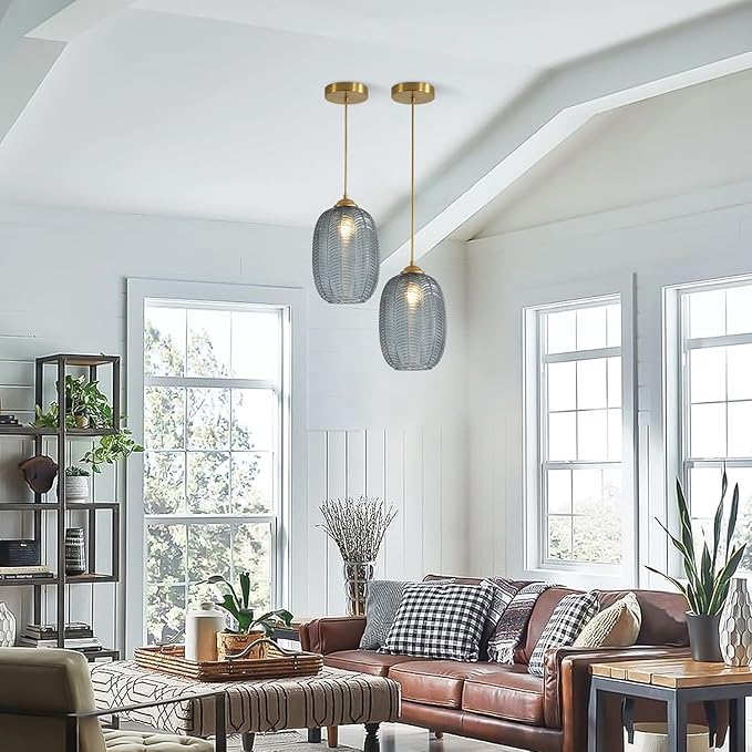KCO Lighting Smoked Glass Globe Pendant Light Antique Gold Pendant Lights Nordic Blown Glass Pendant Light Single Hanging Light Fixture Mid Century Modern Entry Lighting