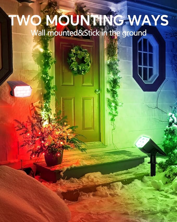 HIBOITEC Solar Spot Lights Outdoor Color Changing 59LED Landscape Lighting Solar Powered Uplights Waterproof Dusk to Dawn for Christmas Decorations Garden Yard Outdoor 8 Packs Multicolor