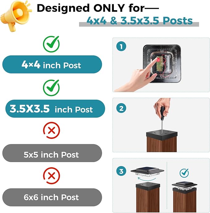 kolpop 4x4 Solar Post Cap Lights Outdoor 16Pack- 3 Color Temperatures& 2 Level Brightness, IP65 Waterproof, 16 LED Black Fence Deck Post Light Solar Powered for 4×4/3.5×3.5 Wood/Vinyl Posts