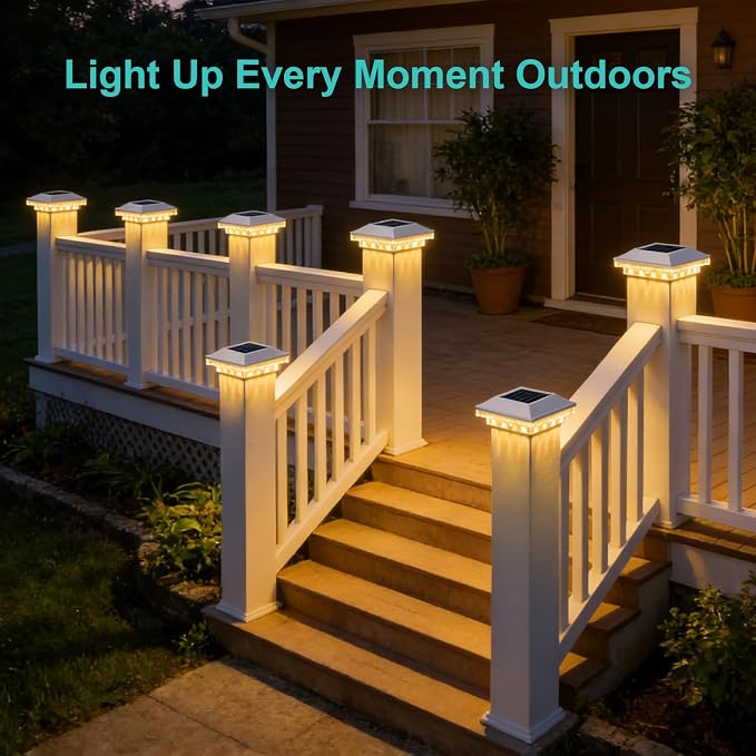 Brightever Solar Post Cap Lights Outdoor 12-Pack, Waterproof Solar Fence Post Lights for 4x4 Wood/Vinyl Posts, Solar Powered Deck Post Lights with 3 Lighting Modes, Decorate Garden Patio Porch, White