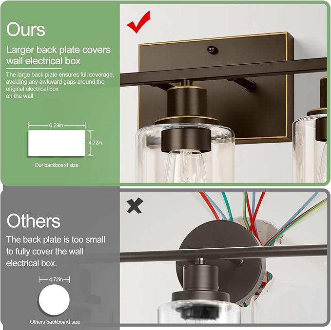 Indoi 3 Light Bathroom Light Fixtures, Oil-Rubbed Bronze Modern Vanity Lights with Clear Glass Shades, Bathroom Wall Lamp for Mirror Living Room Cabinet Bedroom Porch