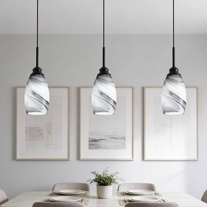 Industrial Pendant Light with Glass Shade Matte Black Pendant Lighting Adjustable Industrial Retro Style Hanging Light,Kitchen Island Farmhouse Pendant Lights Fixtures for Kitchen,Farmhouse