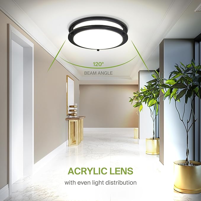 ASD LED 10" Round Flush Mount Lighting, Close to Ceiling Light Fixture | 3CCT, Dimmable, Energy Star, ETL Listed | 16W 1041LM 3000K-5000K 120V | Low Profile Double Ring Lamp | Black, 4 Pack