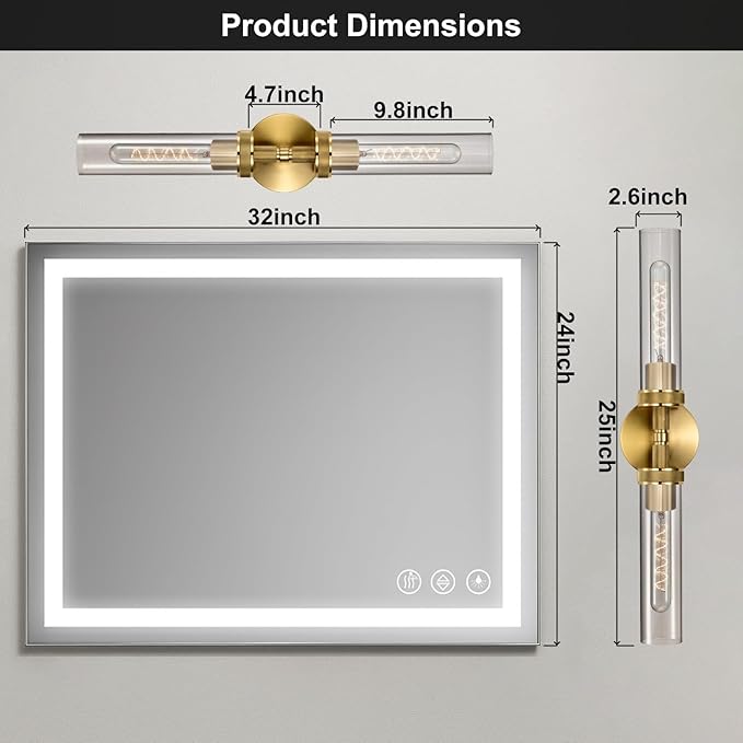LaLuLa 2-Pack Bathroom Vanity Light Fixtures – Modern 2-Light Gold Wall Sconces with Knurled Texture, Clear Glass Shades, Horizontal or Vertical Mount, Bathroom Lighting Fixtures Over Mirror