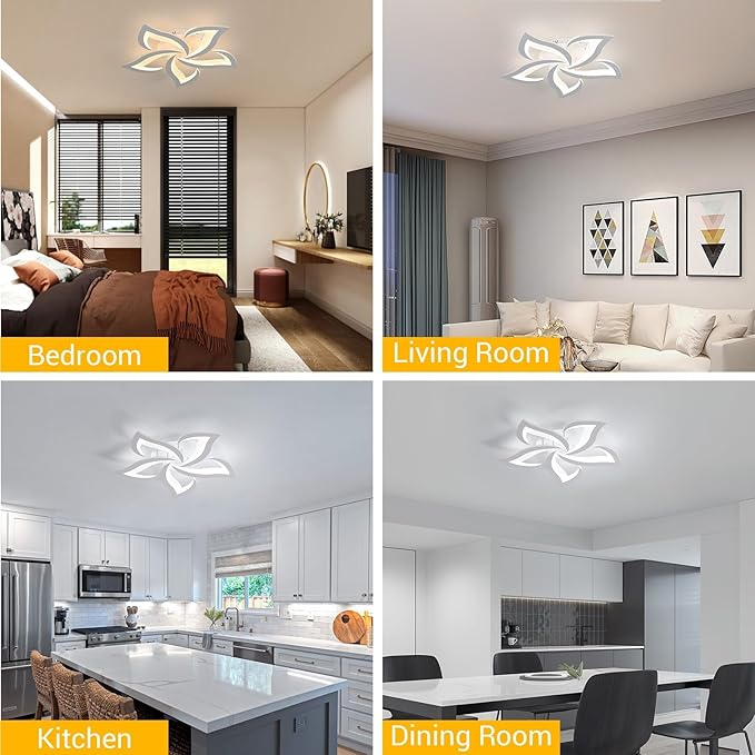 Dimmable 5-Petals Flower Ceiling Light, 3000K-6500K Changeable with APP/Remote Control, Modern LED Flush Mount Ceiling Lights Fixture for Living Room Bedroom Dining Room Kitchen