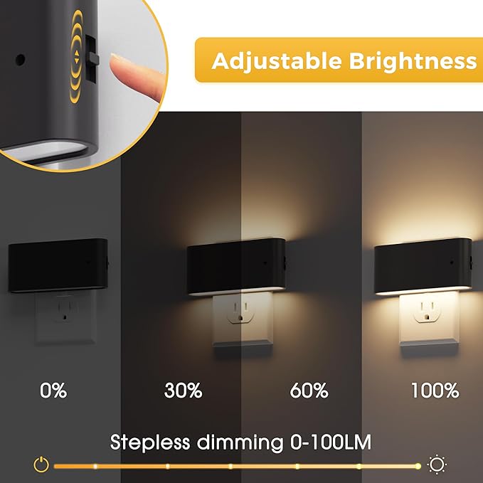 L LOHAS LED Night Light, Dimmable Modern LED Night Lights Plug into Wall,Dusk to Dawn Sensor Night Lights for Kid, 0-100LM 3000K Soft White Nightlight for Hallway Bedroom Stairway
