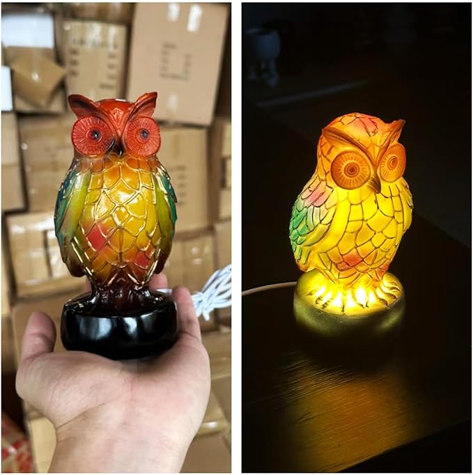Retro Stained Glass Owl Night Light Lamp for Bedroom Living Room Dining Room Nursery Office Home Decoration