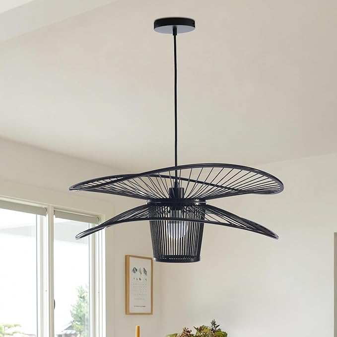Handmade Bamboo Pendant Light, 3-Tier Boho Woven Chandelier, Modern Ceiling Lamp for Dining Room, Kitchen, Farmhouse Bedroom, E26 Base
