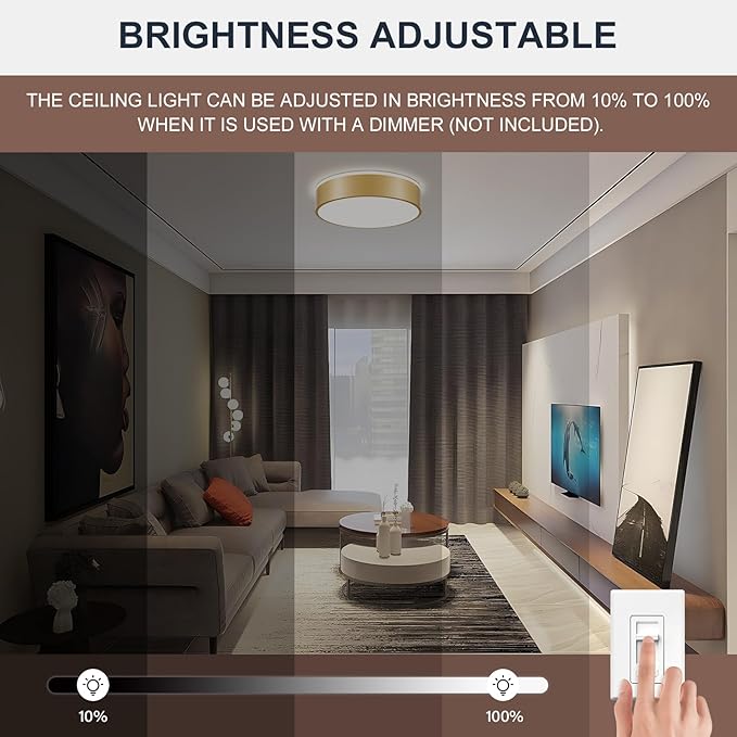 YURNYQ Gold LED Flush Mount Ceiling Lights, Modern Dimmable 5CCT Close to Ceiling Light, Minimalist Overhead Round Kitchen Lighting Fixtures for Bedroom Hallway Entryway Living Room, 15.8 Inch