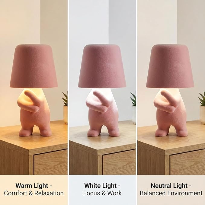 Bedside Touch Control Table Lamp, Golden Decor Thinker Statue LED Table Lamp with USB Port, 3 Way Dimmable Modern Night Light Nightstand Lamp for Home Living Room Office Shelf Decor (Pink-A)