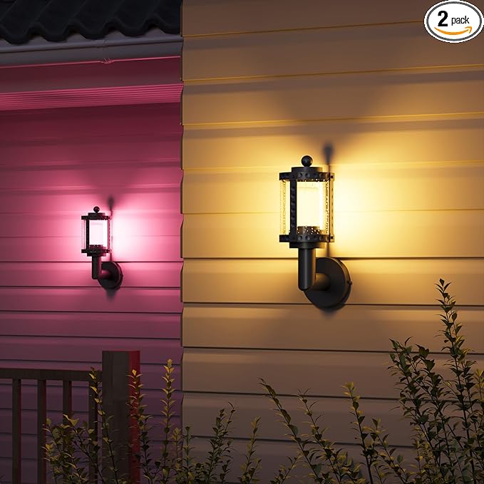XMCOSY+ Outdoor Wall Lights, 1100LM Smart Porch Lights Outdoor, RGBCW LED Outdoor Sconce Lights, WiFi APP Control, Compatible with Alexa, IP65 Waterproof Exterior Lighting Fixtures, 2 Pack