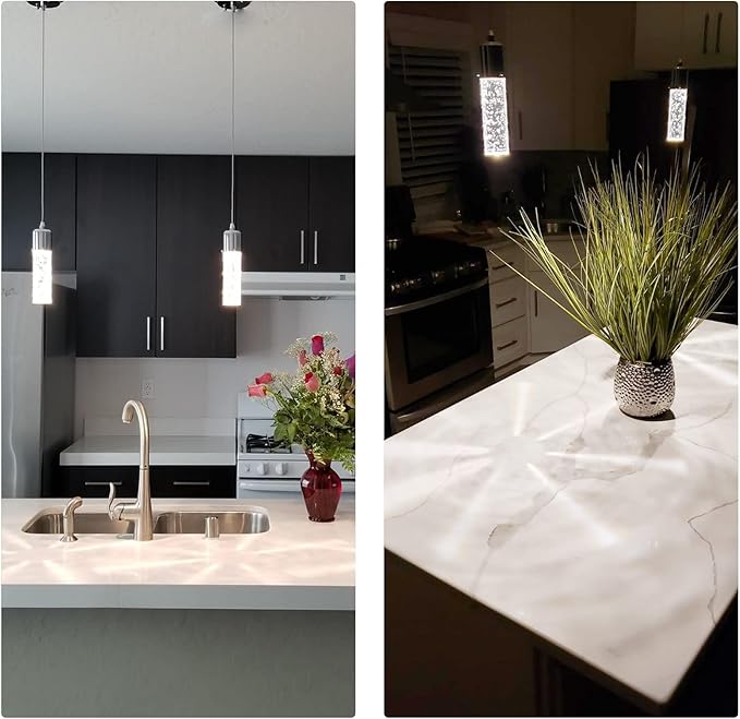 OKELI Modern Pendant Light, LED Bubble Crystal Kitchen Island Lights Fixtures,Chrome Mini Single Island Lights Pendant Lighting for Kitchen Island,Bar,6W,6000K,ETL