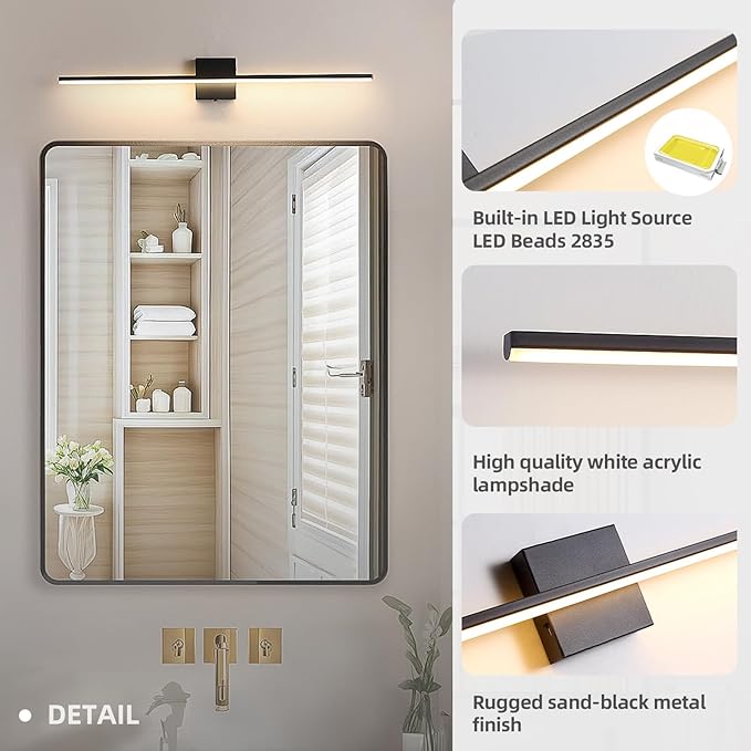 Modern Bathroom Vanity Light 32 Inch, 20W Black Bathroom Light Fixture Over Mirror, Dimmable 5CCT LED Wall Sconce Lighting for Restroom Mirro