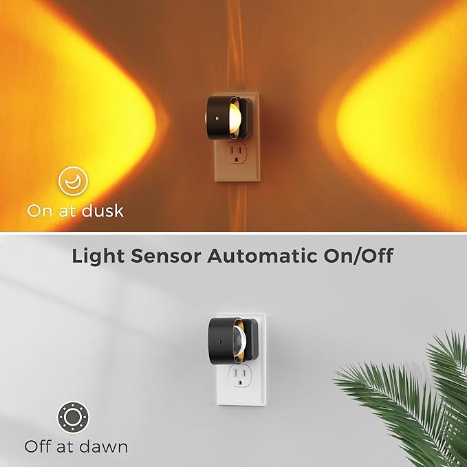 L LOHAS LED Night Light Projector, Night Lights Plug into Wall, 2000K/3000K/5000K Adjustable Color Temperature Nightlight, Rotating Nightlight with Light Sensor for Kids, Bathroom, Gaming Room,1 Pack