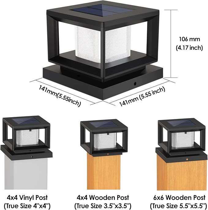 Mlambert 8 Pack Solar Post Lights Outdoor, Waterproof Fence Cap for Deck, 4x4 6x6 Wooden Vinyl Outdoor Lights with Shinning Effect, Black