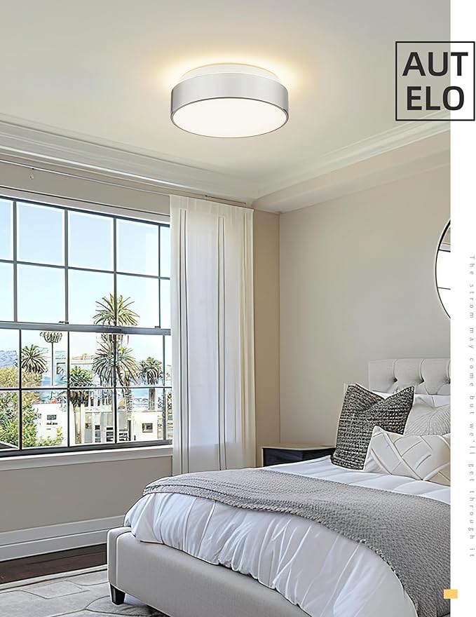 AUTELO 12" Flush Mount Ceiling Light Fixture, Frosted Glass Shade 2-Light Close to Ceiling Light Fixture in Brushed Nickel Finish, for Living Room Hallway Bedroom C3312 ST