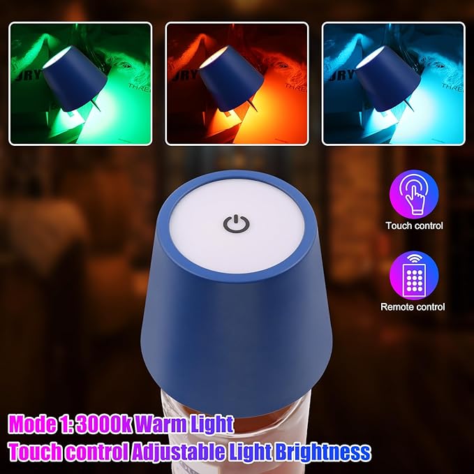 Wireless Bottle Lamp with Remote Control, Rechargeable RGB Wine Bottle with 3Modes Light Dimming, Waterproof Touch Lamp Head for Room, Bar, Restaurant and Party Decorations(Blue RGB)