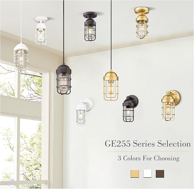 Emliviar 2 Pack Farmhouse Semi Flush Mount Ceiling Lights, Small Ceiling Lights for Porch, Clear Tempered Glass in Oil Rubbed Bronze Finish, GE255F-2PK ORB