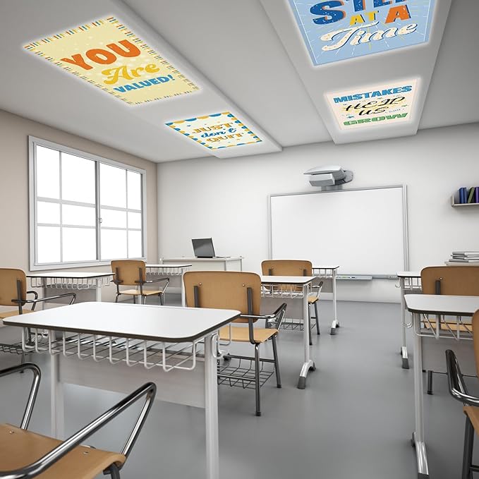 8 Pcs Fluorescent Light Covers with 80 Magnets Decorative for Classroom Ceiling Lights 4x2 Feet Magnetic Light Cover Filter Easy Install for Office Hospitals Drop Home Ceiling Supplies (Inspirational)