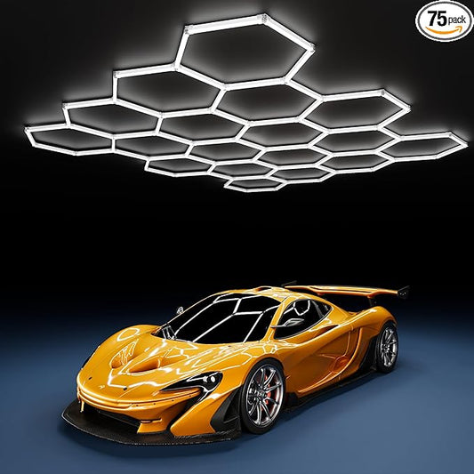 MODERN 18Grids Hexagon Garage Light: 72Pack 574W 70000LM High Brightness Hexagon Garage Lights-Easy Install Honeycomb Ceiling Lights for Warehouse, Gym Basement, Exhibition Hall